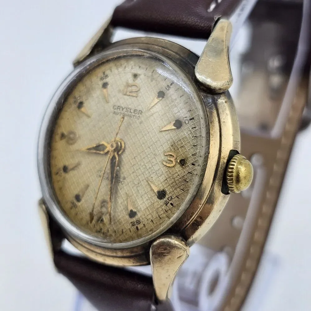 VTG Chrysler Men’s Automatic Watch‎ 34MM Gold Dial Brown Bands READ DESCRIPTION
